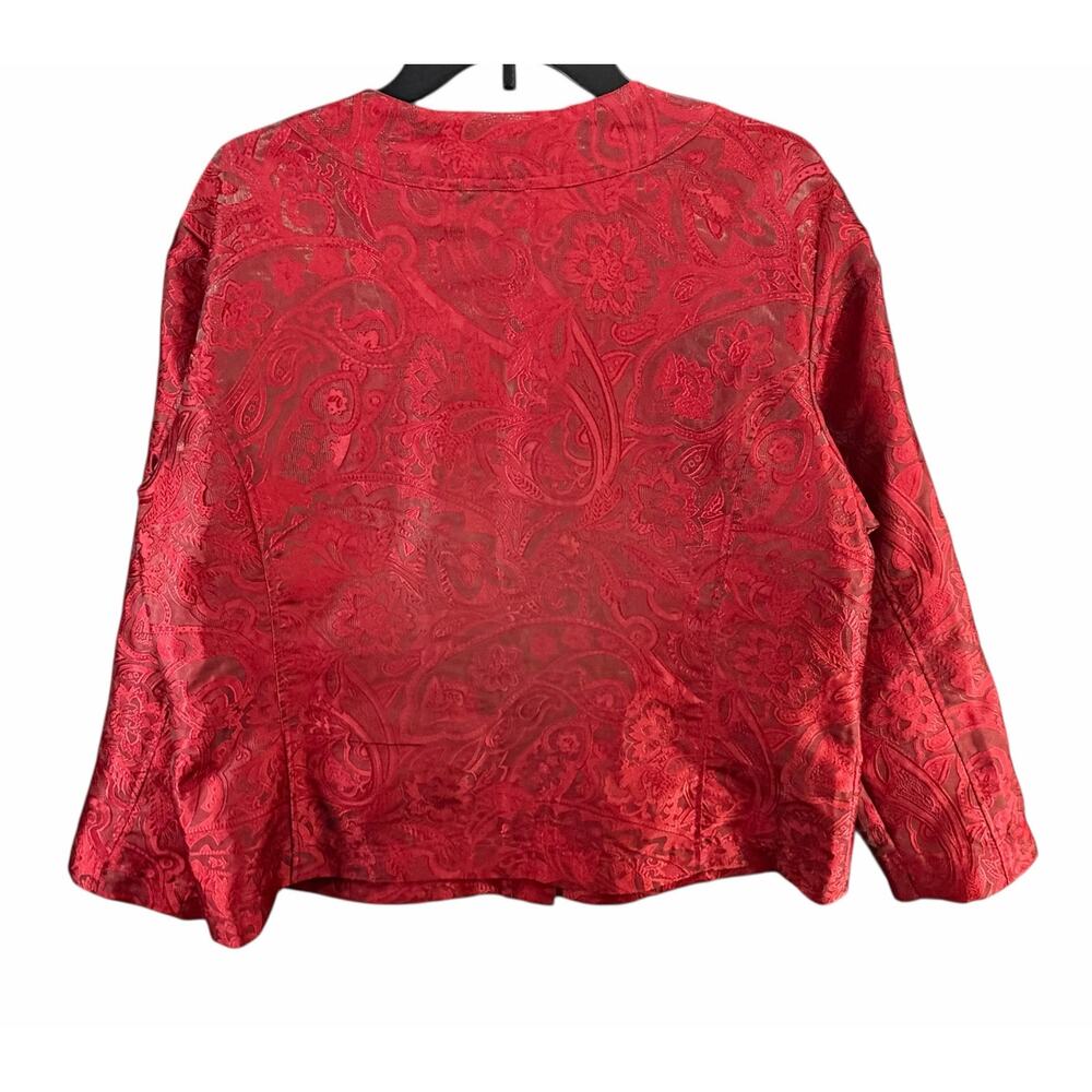 Chicos Textured Jacket Womens XL 3 Red Floral Paisley Button Up Romantic Holiday - Picture 4 of 14